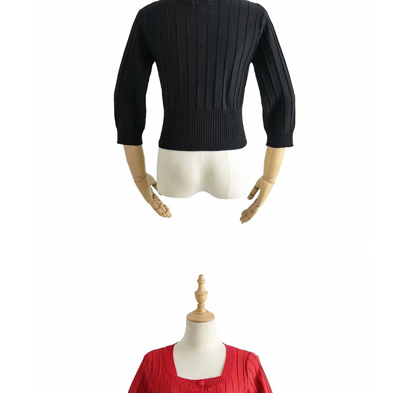 Fashion Red Small Square Collar 7-point Sleeve Sweater Sweater,Hair Crown