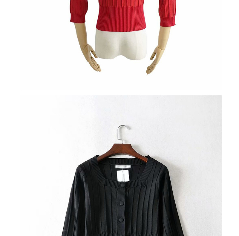 Fashion Red Small Square Collar 7-point Sleeve Sweater Sweater,Hair Crown