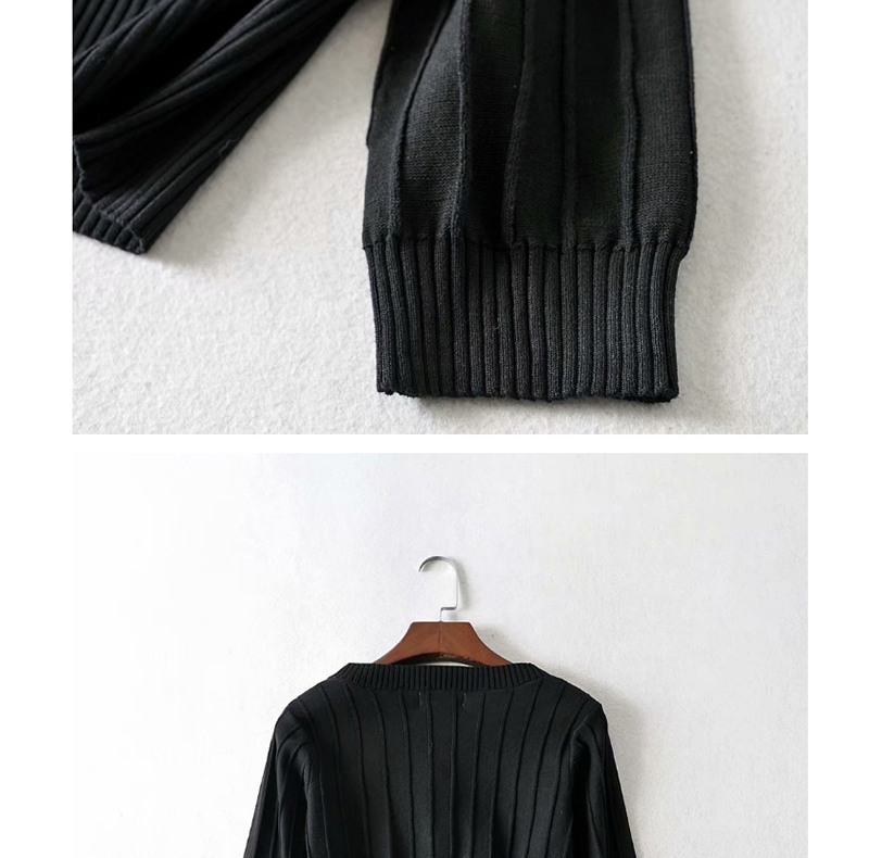 Fashion Black Small Square Collar 7-point Sleeve Sweater Sweater,Hair Crown