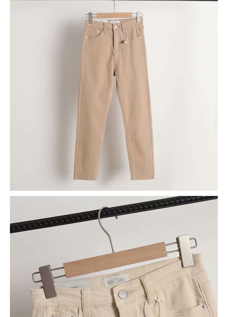 Fashion Apricot High Waist Stretch Denim Small Straight Pants,Denim