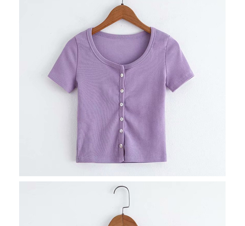 Fashion Purple Multi-button Round Neck Cardigan T-shirt,Hair Crown