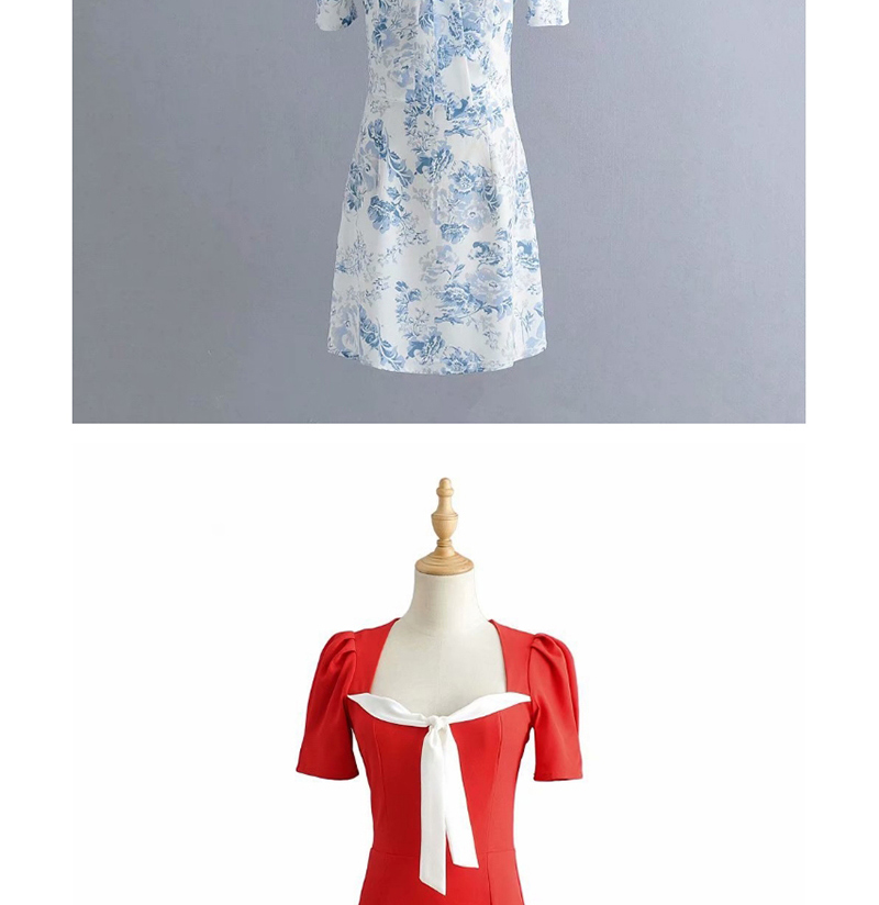 Fashion Blue Colorblock Square Collar Backless Lace Dress,Mini & Short Dresses