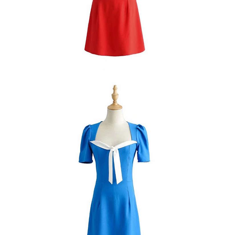 Fashion Red Colorblock Square Collar Backless Lace Dress,Mini & Short Dresses