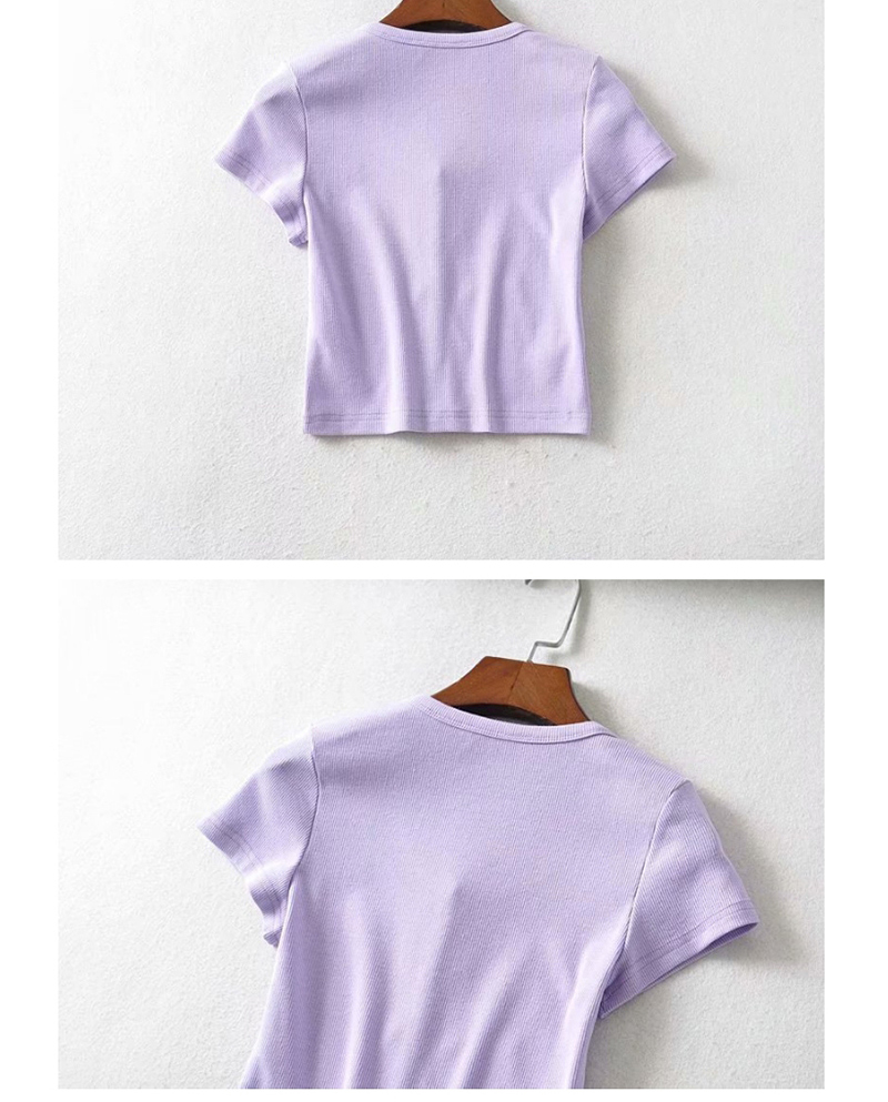 Fashion Purple Single-breasted Crew Neck T-shirt,Hair Crown