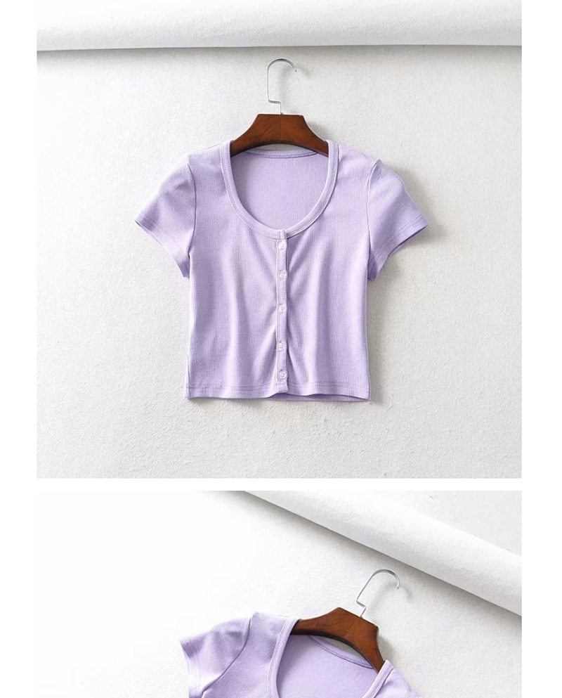 Fashion Purple Single-breasted Crew Neck T-shirt,Hair Crown
