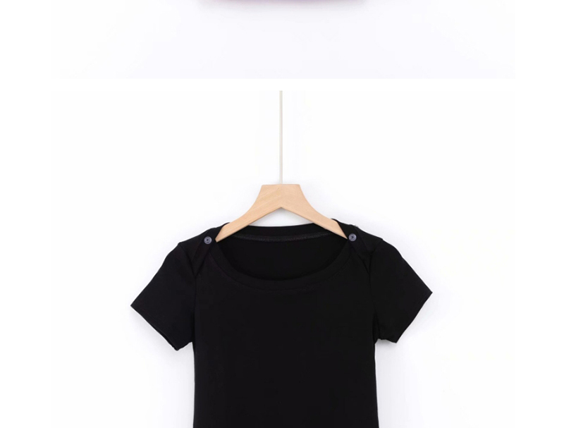 Fashion Black Short-sleeved T-shirt With Shoulder Buttons,Hair Crown