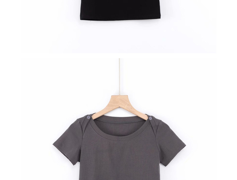 Fashion Gray Short-sleeved T-shirt With Shoulder Buttons,Hair Crown