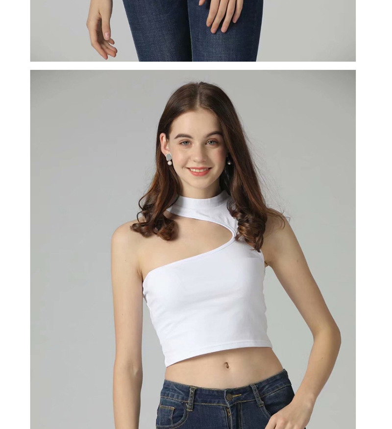 Fashion White Irregular Oblique Shoulder Wrap Chest Vest,Tank Tops & Camis