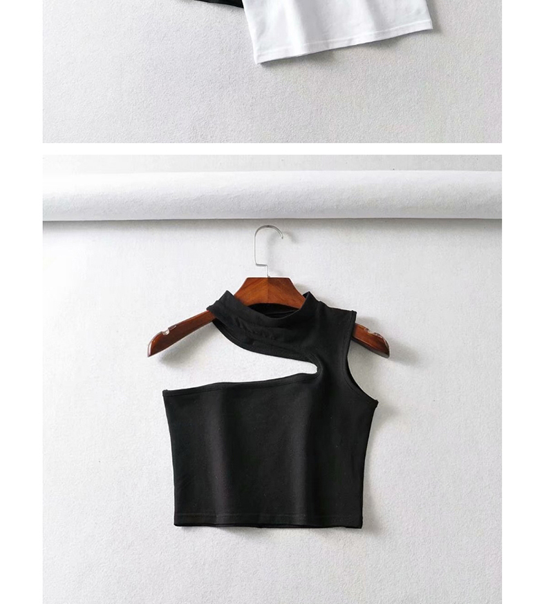 Fashion Black Irregular Oblique Shoulder Wrap Chest Vest,Tank Tops & Camis