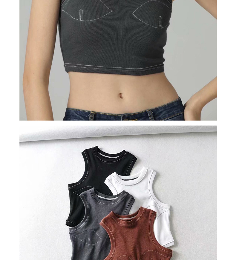 Fashion Gray Sleeveless Tank With Color Stitching,Tank Tops & Camis