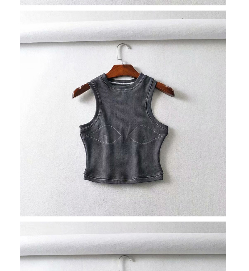 Fashion Gray Sleeveless Tank With Color Stitching,Tank Tops & Camis