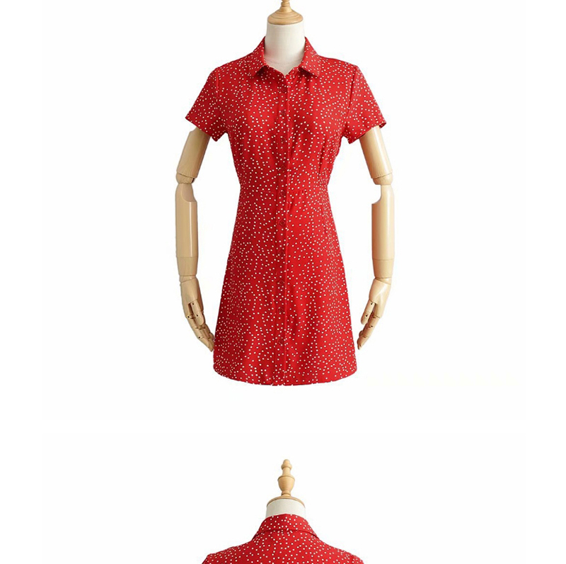 Fashion Red Starry Little Lapel Row Dress,Mini & Short Dresses