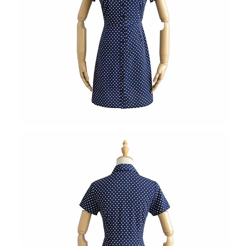 Fashion Blue Starry Little Lapel Row Dress,Mini & Short Dresses