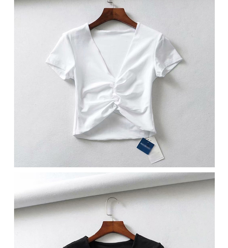 Fashion White Double V-neck Pleated T-shirt,Hair Crown