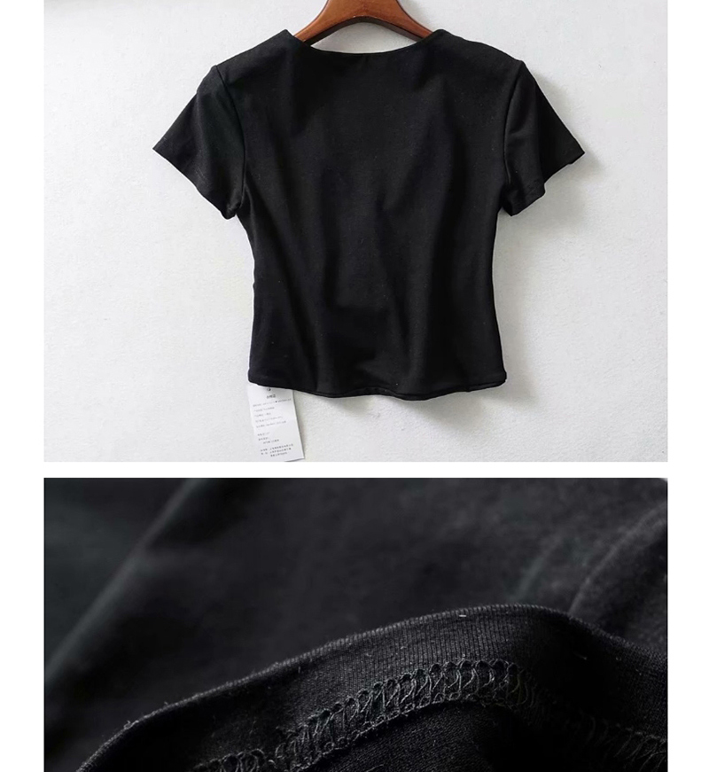 Fashion Black Double V-neck Pleated T-shirt,Hair Crown