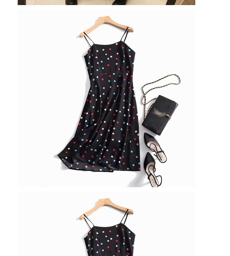 Fashion Black Flower Print Open Back Camisole Dress,Long Dress