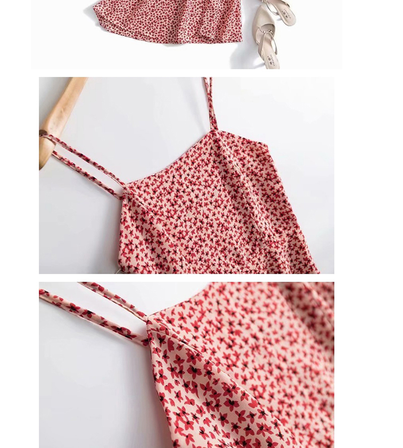Fashion Red Flower Print Open Back Camisole Dress,Long Dress