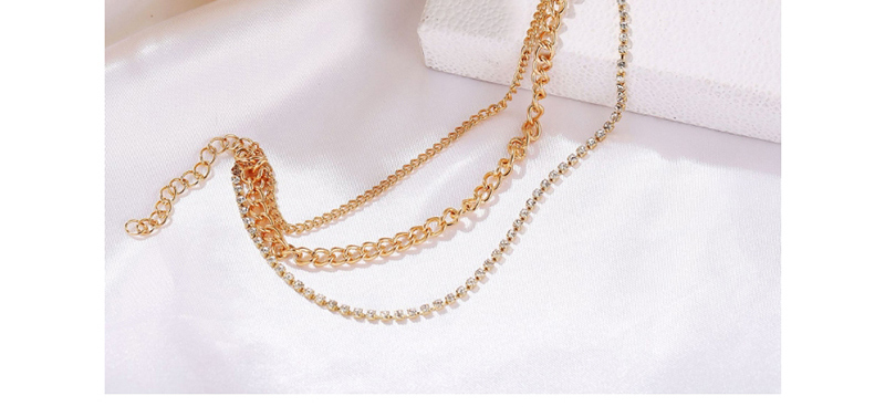 Fashion Golden Three-layer Necklace With Diamonds,Multi Strand Necklaces