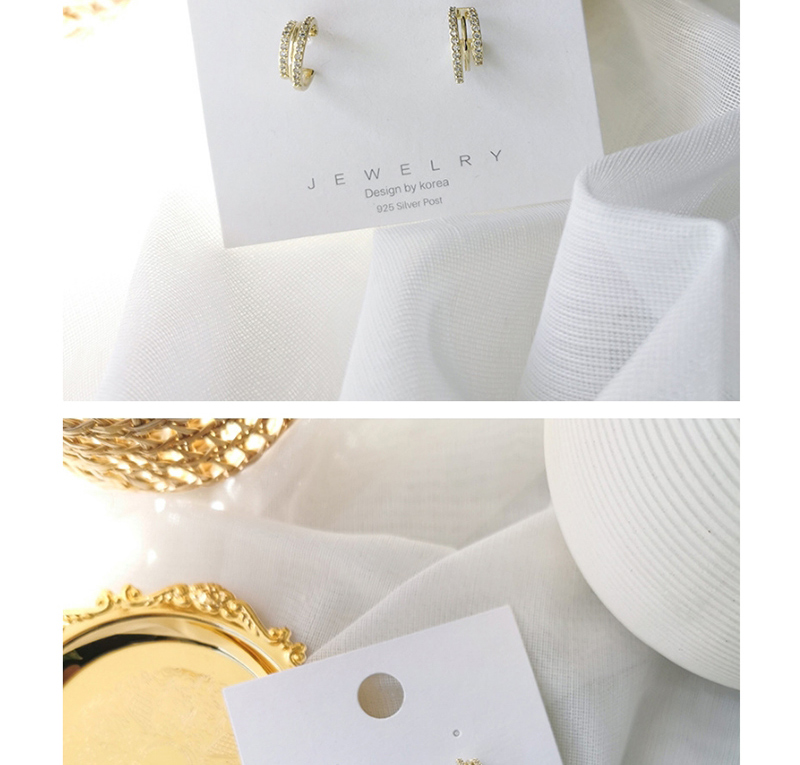 Fashion Golden 925 Silver Pin Three-layer Circle Earrings With Micro Diamonds,Stud Earrings