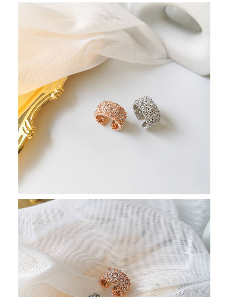 Fashion Silver Micro Diamond Flower Open Ring,Rings