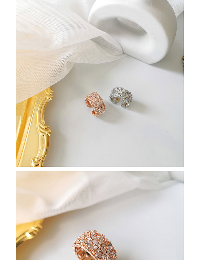 Fashion Golden Micro Diamond Flower Open Ring,Rings