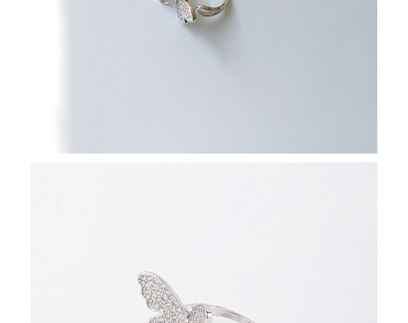 Fashion Silver Micro Open Diamond Butterfly Ring,Rings