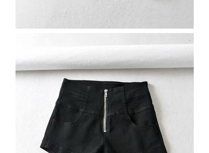 Fashion Black Zip High-rise Stretch-denim Shorts,Denim