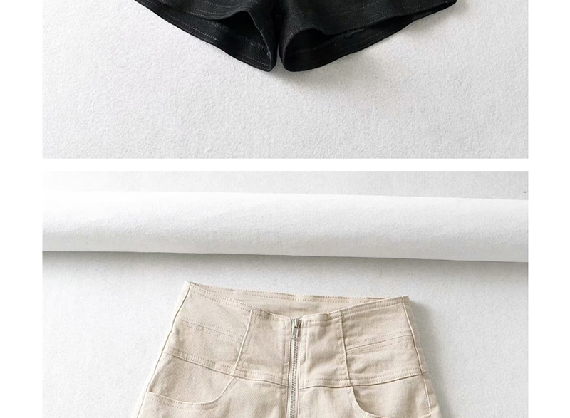 Fashion Black Zip High-rise Stretch-denim Shorts,Denim