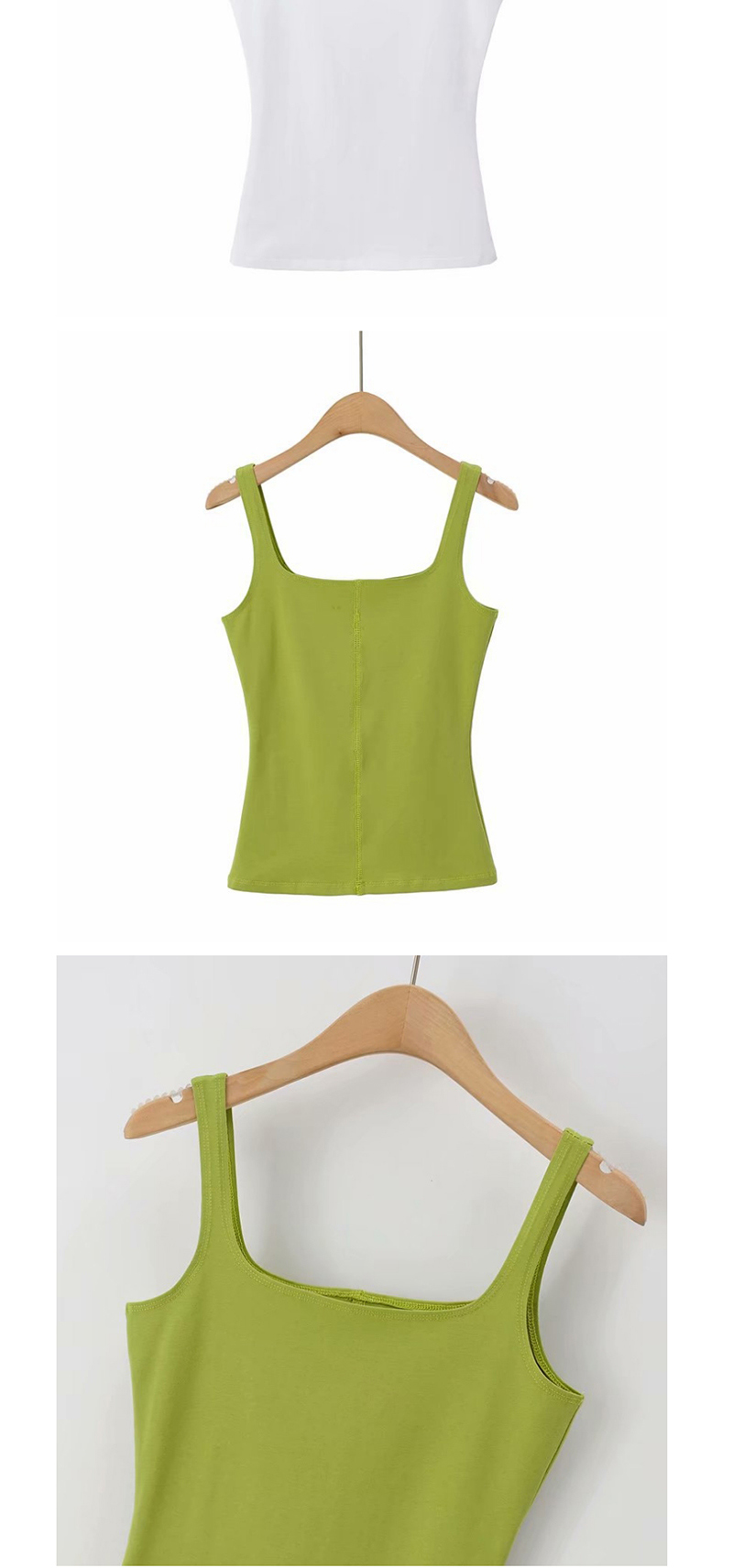 Fashion Grass Green Square Collar Long T-shirt Vest,Tank Tops & Camis