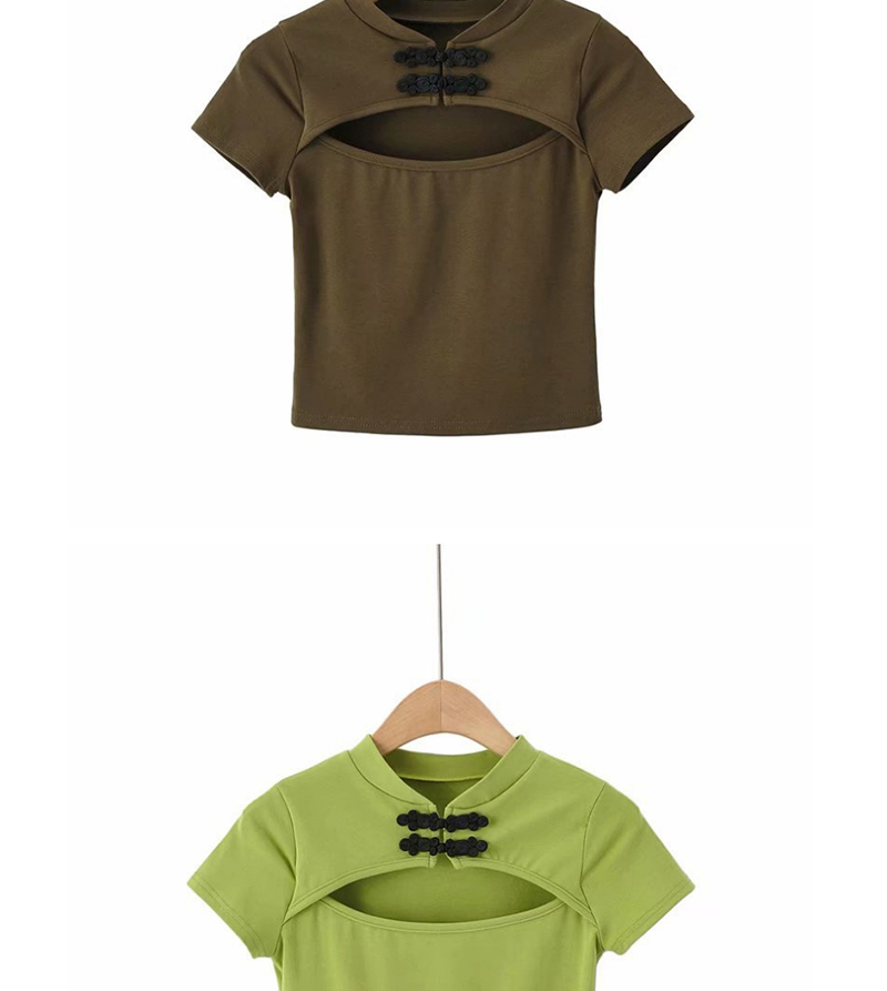 Fashion Army Green Chest Open T-shirt,Tank Tops & Camis