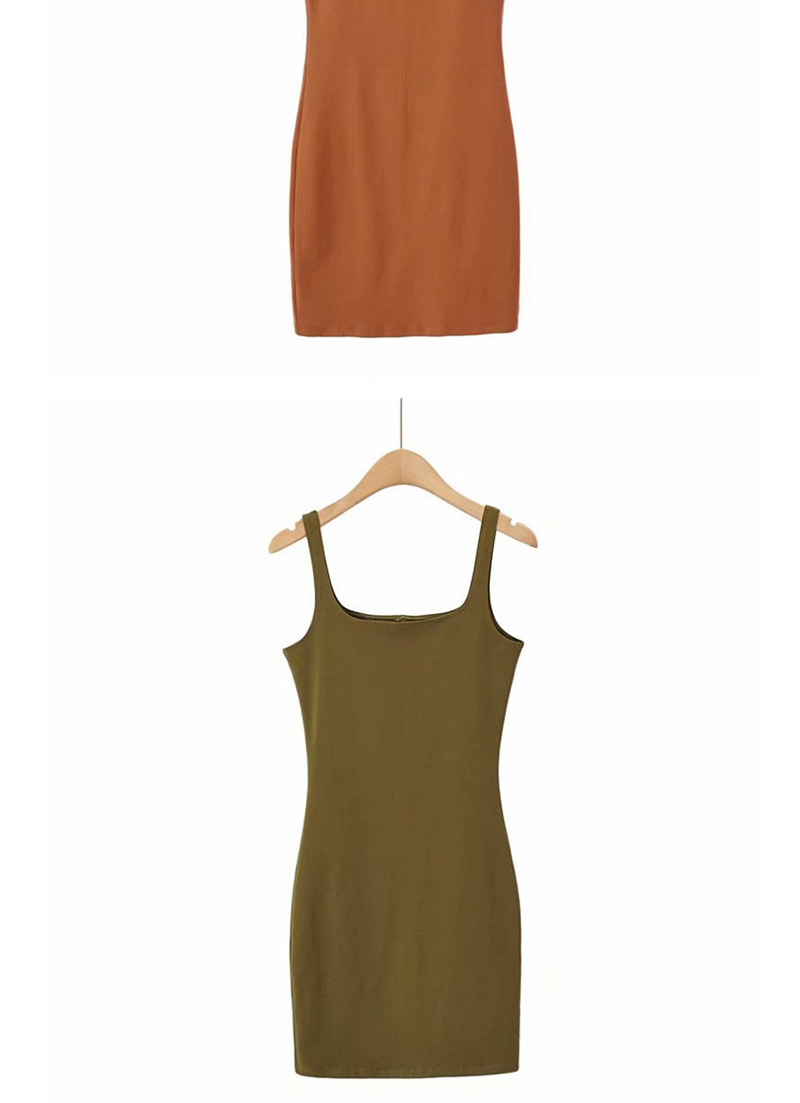 Fashion Army Green Square Collar Vest Dress,Mini & Short Dresses