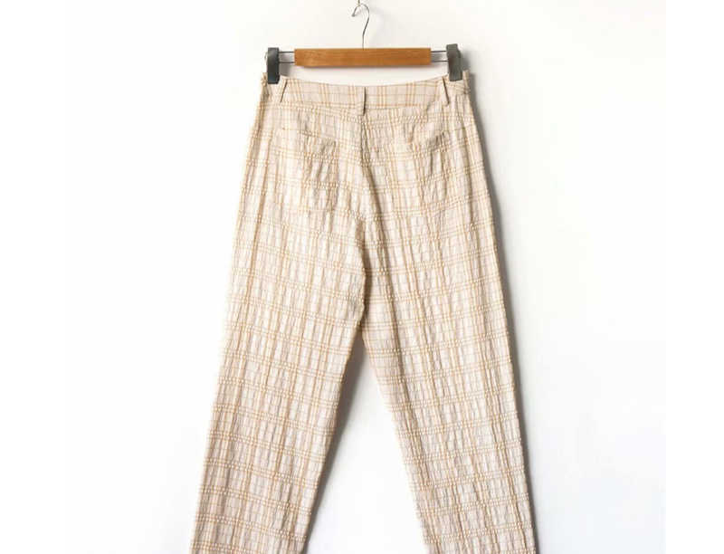 Fashion Khaki Check Print Straight-leg Pants,Pants