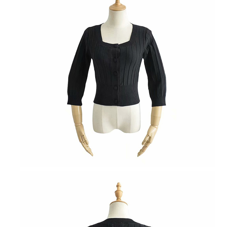 Fashion Black Small Square Collar 7-point Sleeve Sweater Sweater,Tank Tops & Camis