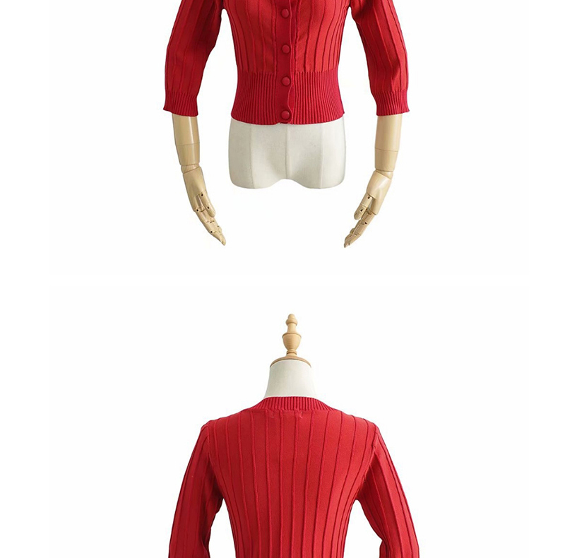 Fashion Red Small Square Collar 7-point Sleeve Sweater Sweater,Tank Tops & Camis