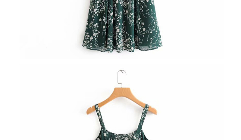 Fashion Green Floral Print Camisole Dress,Mini & Short Dresses