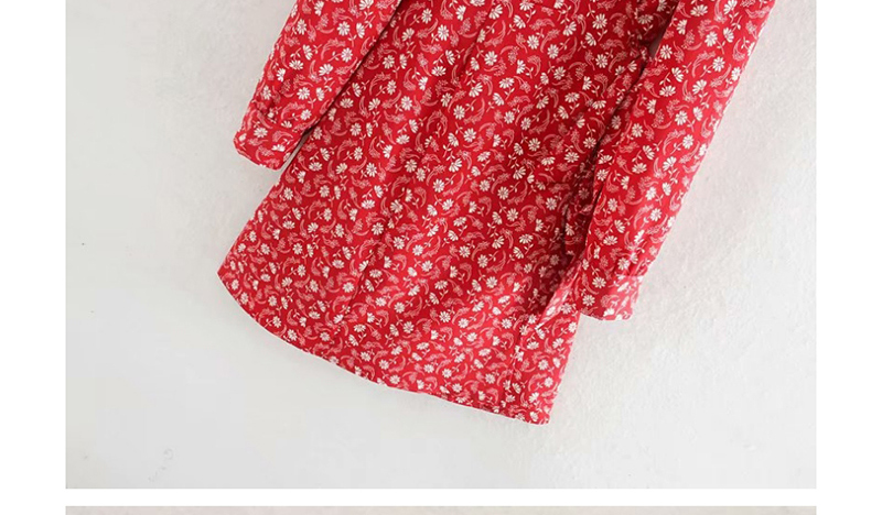 Fashion Red Flower Print Wrap V-neck Dress,Mini & Short Dresses