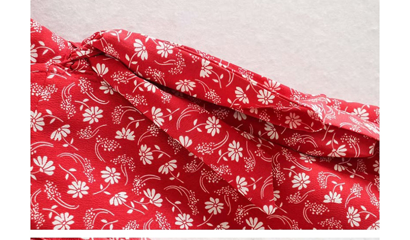 Fashion Red Flower Print Wrap V-neck Dress,Mini & Short Dresses