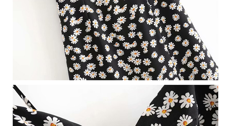 Fashion Black Elastic Slit Dress With Daisy Print,Long Dress