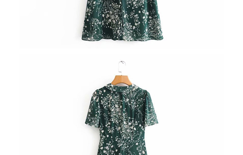 Fashion Green Floral Print Front-breasted Split Dress,Long Dress