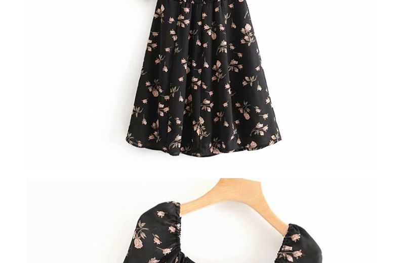 Fashion Black Flower Print Short Sleeve Dress,Mini & Short Dresses