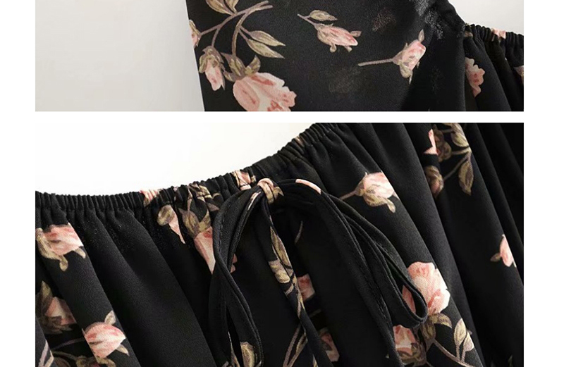 Fashion Black Flower Print Short Sleeve Dress,Mini & Short Dresses