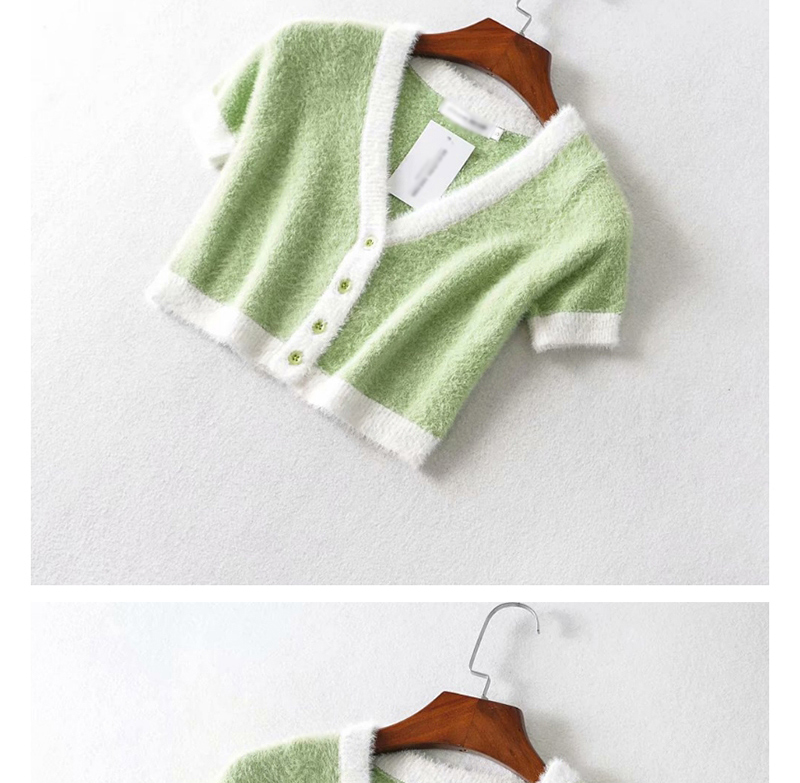 Fashion Fruit Green Mohair Colorblock Cropped Sweater,Sweater