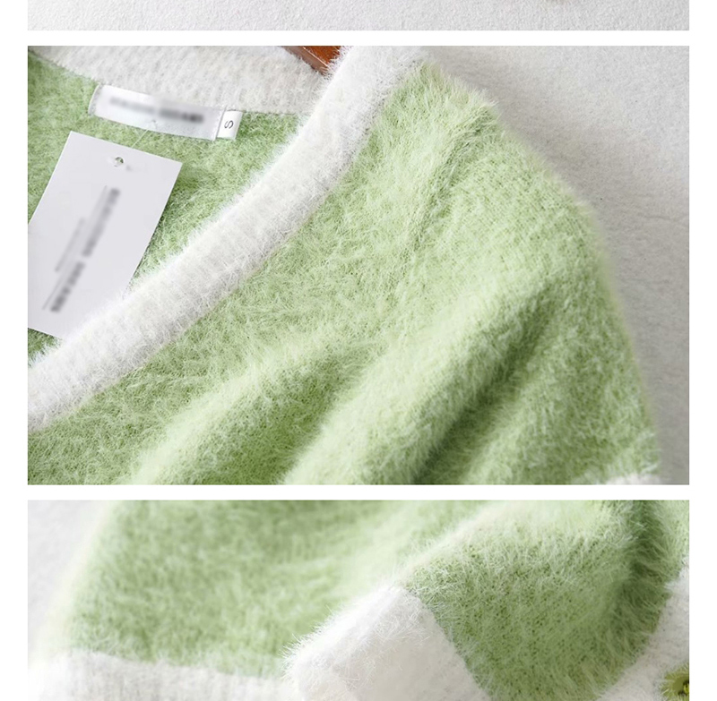 Fashion Fruit Green Mohair Colorblock Cropped Sweater,Sweater