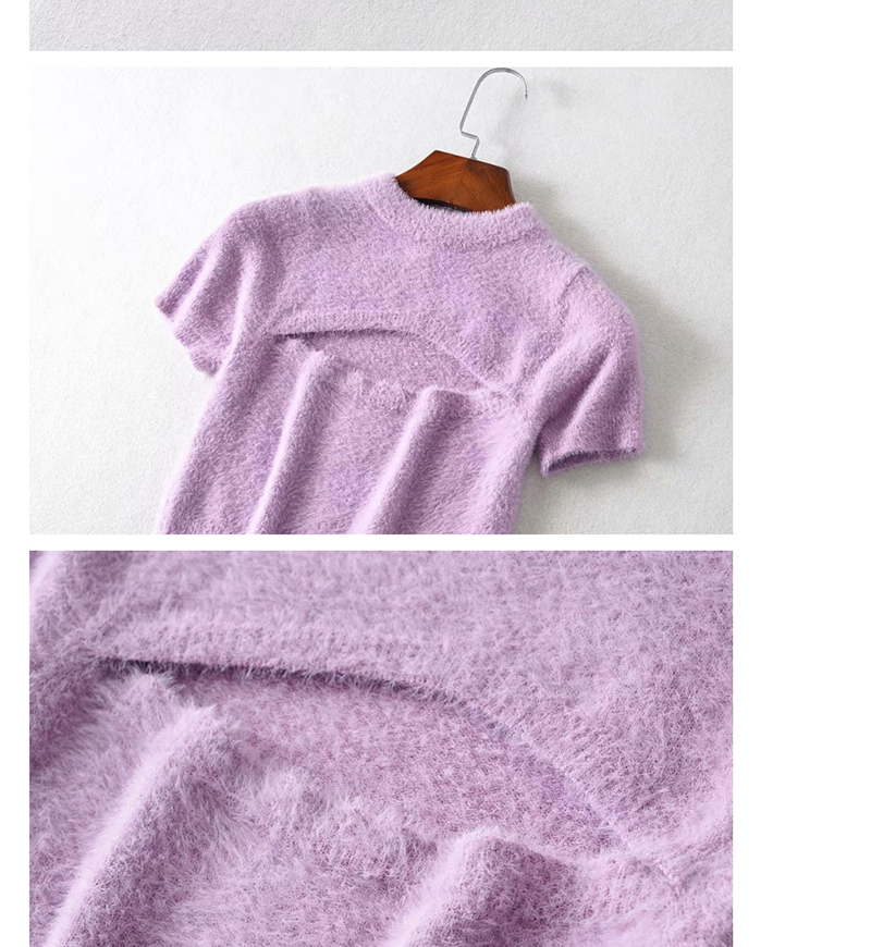 Fashion Purple Half Turtleneck Cutout Sweater,Sweater