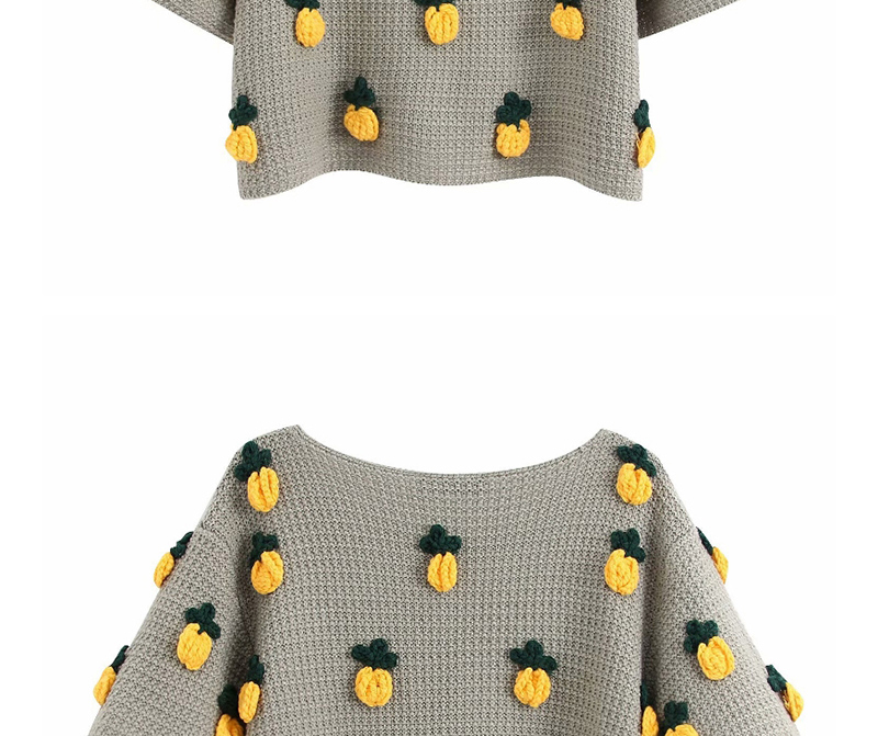 Fashion Grey-green Pineapple Pattern Stitching Pullover Sweater Sweater,Sweater