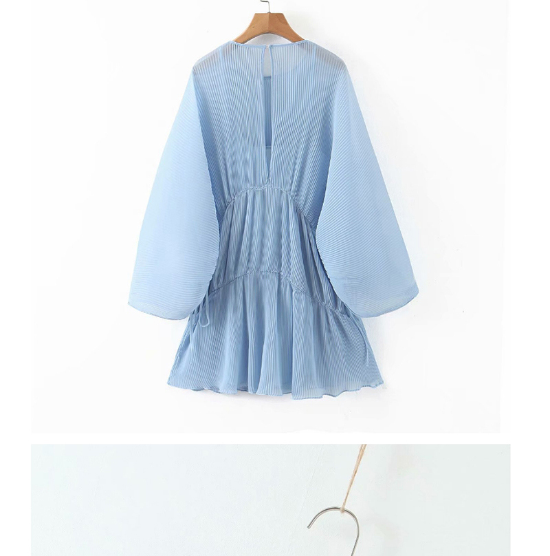 Fashion Blue Pleated Patchwork Dress,Long Dress