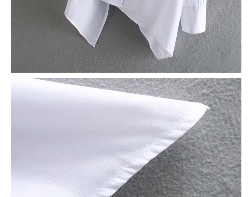 Fashion White Asymmetric Poplin Long Sleeve Shirt,Blouses