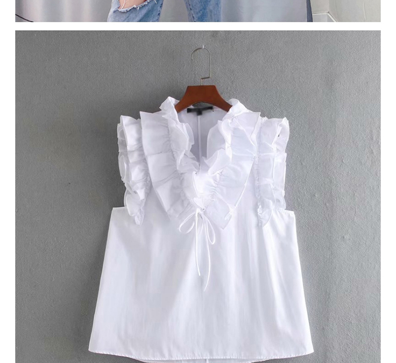 Fashion White Layered Ruffled Poplin Shirt,Blouses