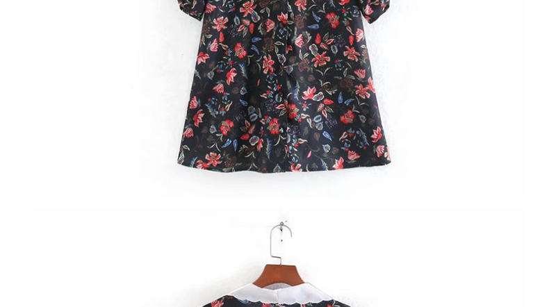Fashion Black Embroidered Neckline Print Dress,Mini & Short Dresses