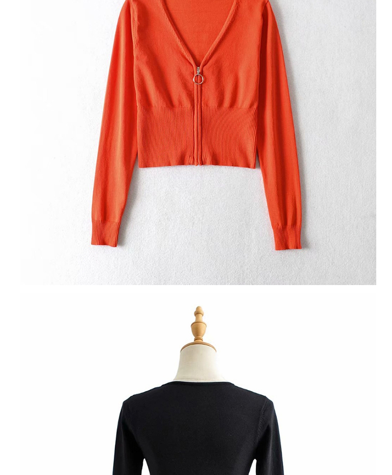 Fashion Orange V-neck Zipper Long Sleeve Knit,Sweater